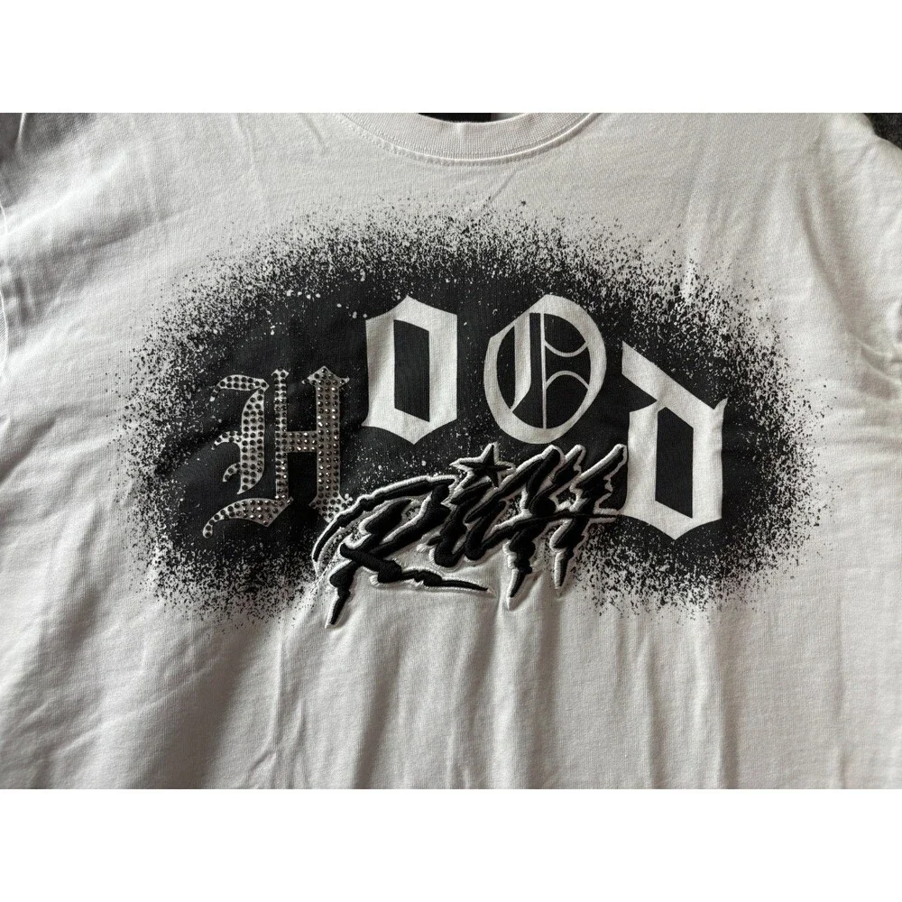 Hoodrich Iron Large T-Shirt White Rhinestone Embroidered Graphic Men’s